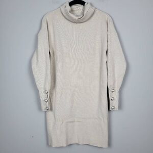 Monte Cervino Womens One Size Sweater Dress Cream Cowl Neck Long Sleeve Modal